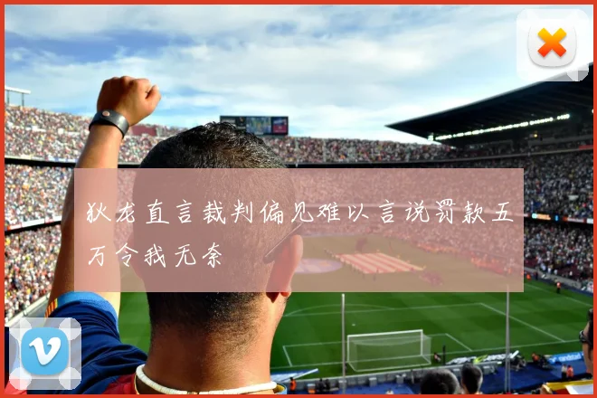 狄龙直言裁判偏见难以言说罚款五万令我无奈